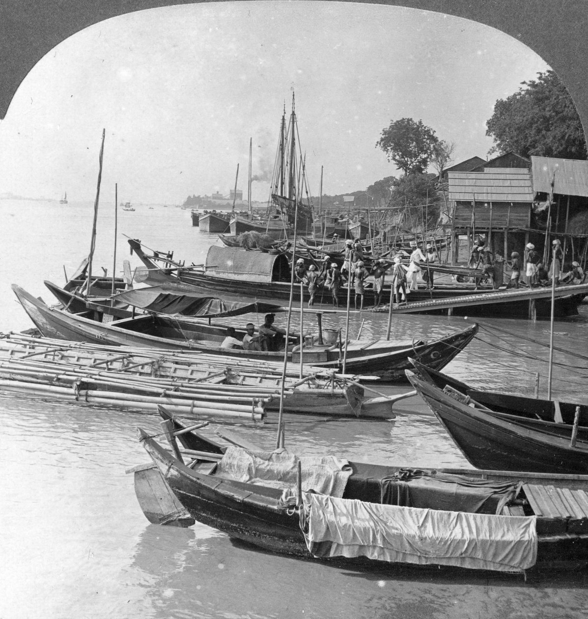 Looking up the Irrawaddy River, Rangoon, Burma, 1908 by Stereo Travel Co