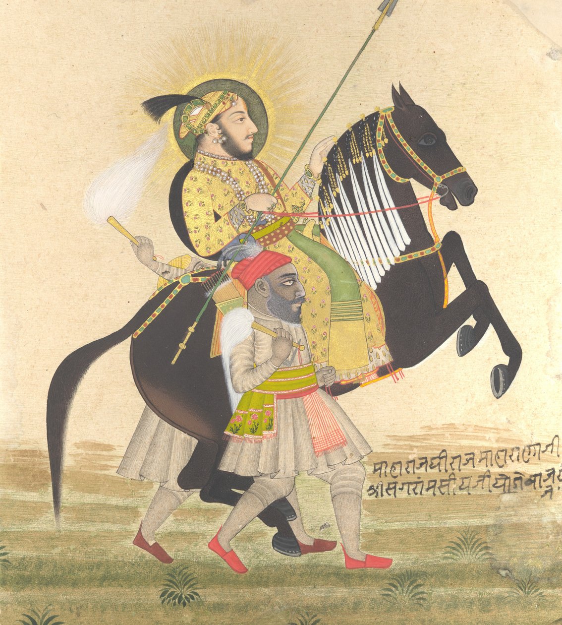 Maharana Sangram Singh Riding a Prize Stallion by Stipple Master
