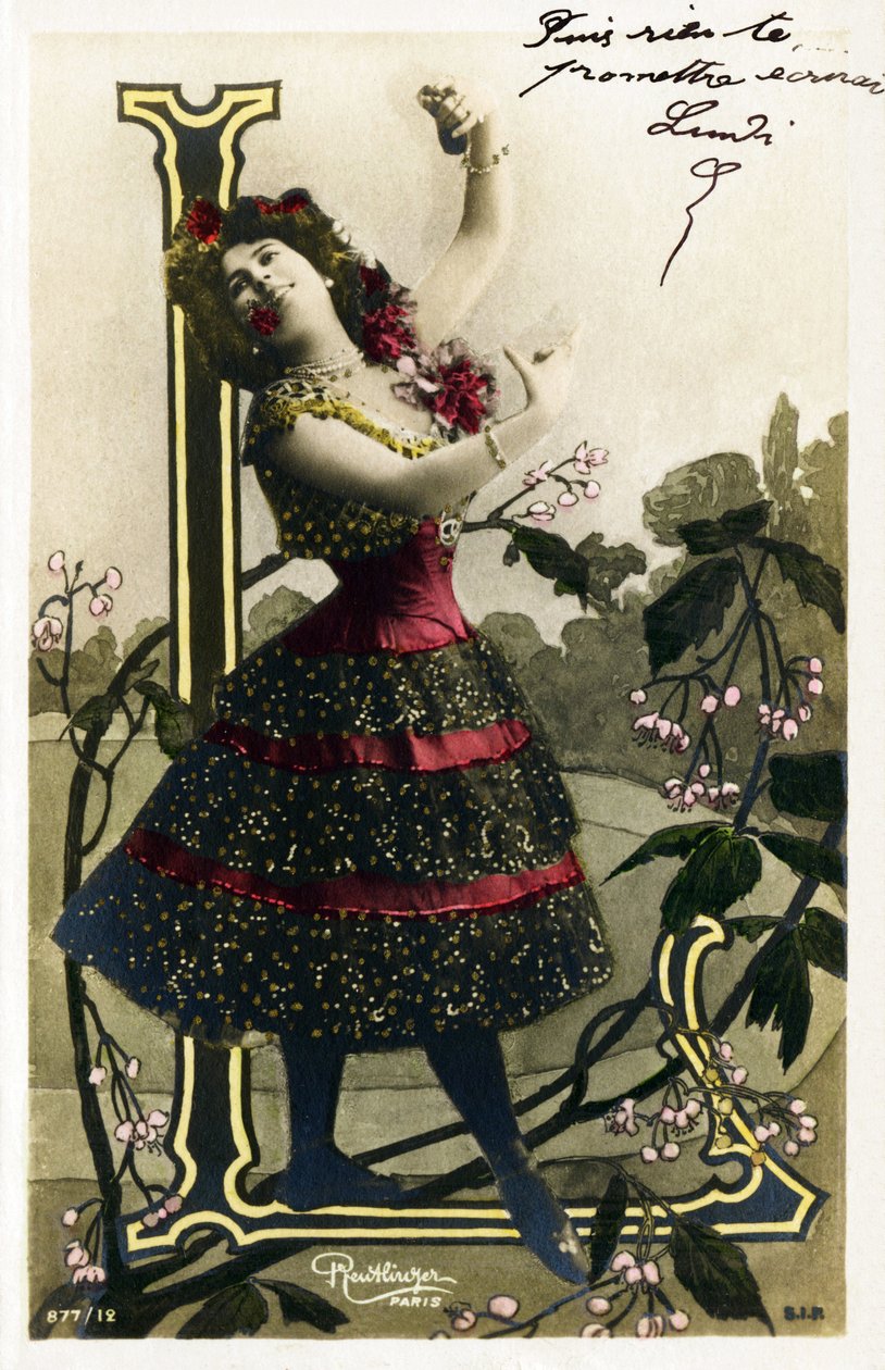 L: Luz Chavita, Actress and Dancer from La Belle Epoque - Opera Comique, Paris - Alphabet in Postcard by Studio Reutlinger