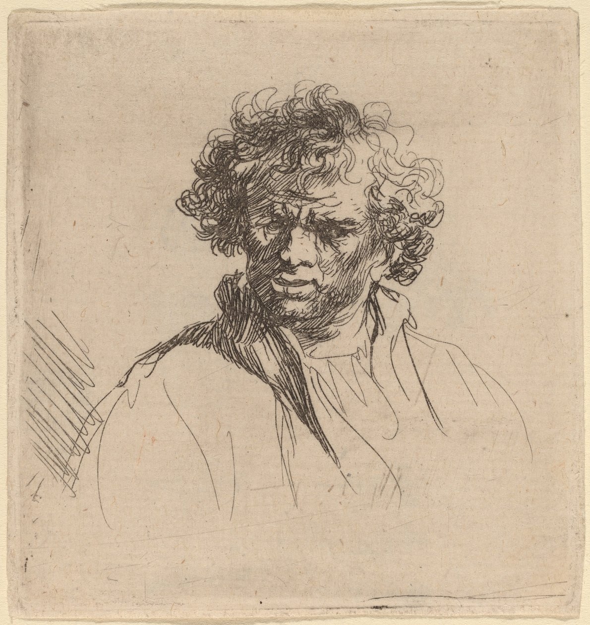 Curly-Headed Man with a Wry Mouth by Studio of Rembrandt van Rijn
