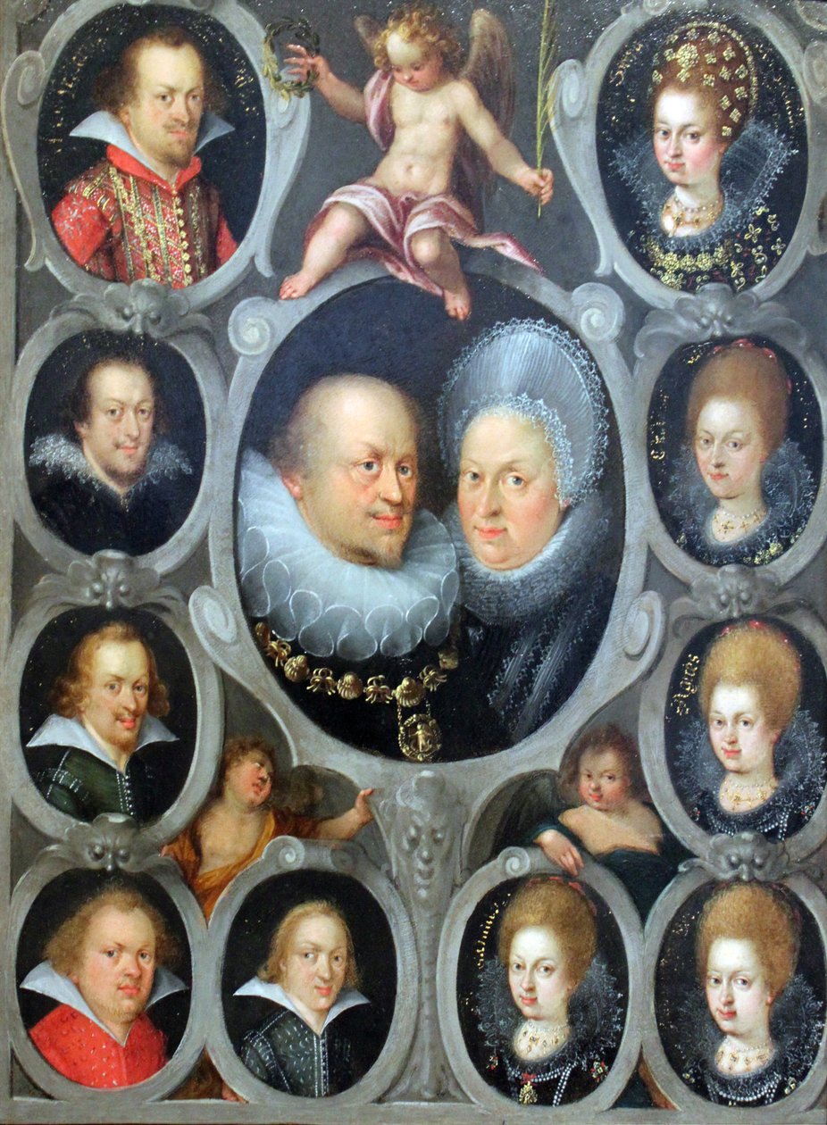Duke Friedrich I (1557-1608) and Duchess Sibylla of Württemberg with ten of their children by Stuttgarter Hofmaler