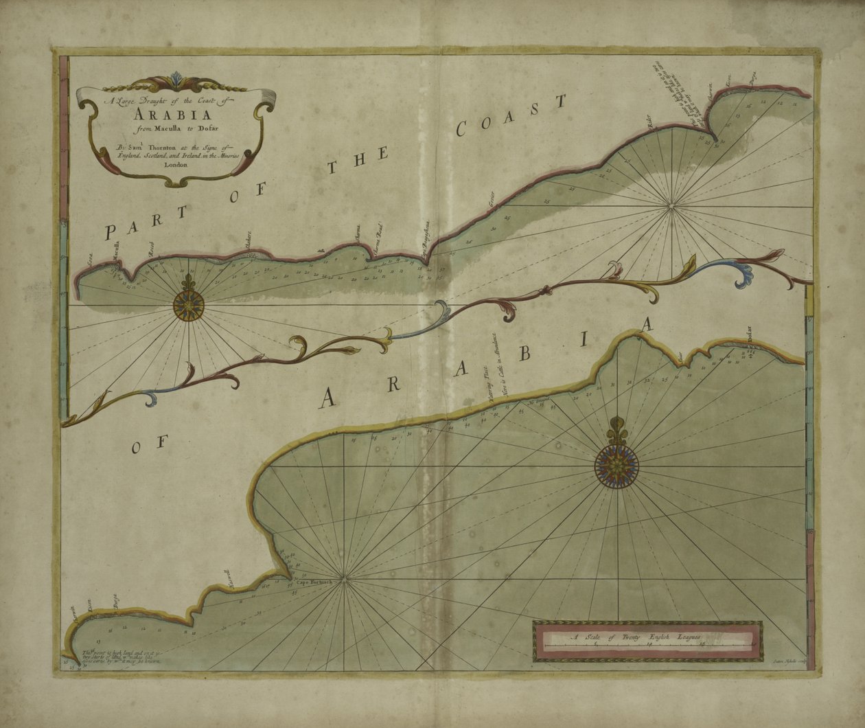 A Large Draught of the Coast of Arabia from Maculla to Dofar, 1703 by Sutton Nicholls