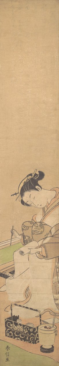 An Oiran Seated upon a Bed, Writing a Letter by Suzuki Harunobu