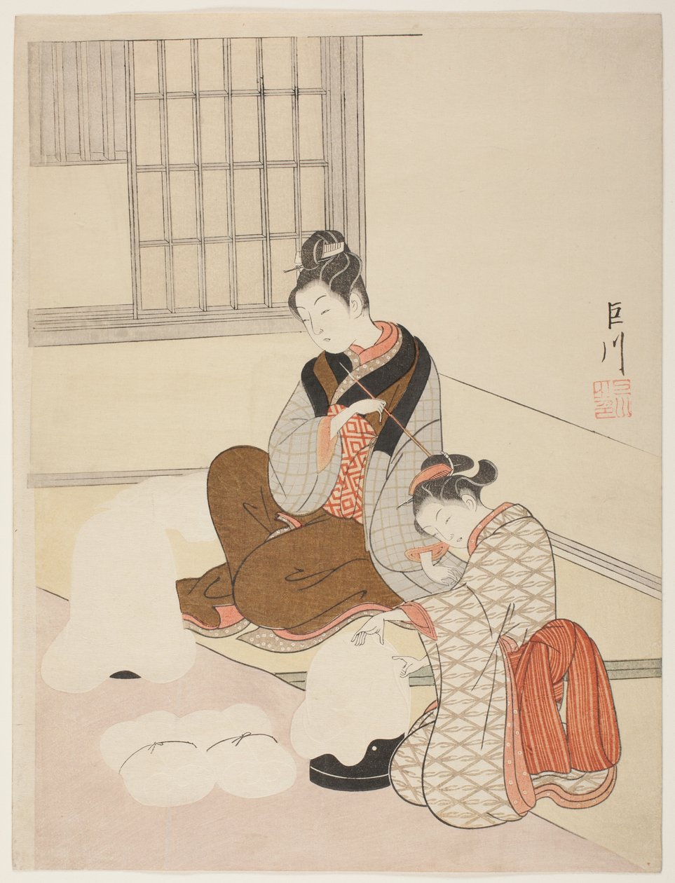 Evening Snow on a Floss Shaper, from the series "Eight Views of the Parlor" by Suzuki Harunobu