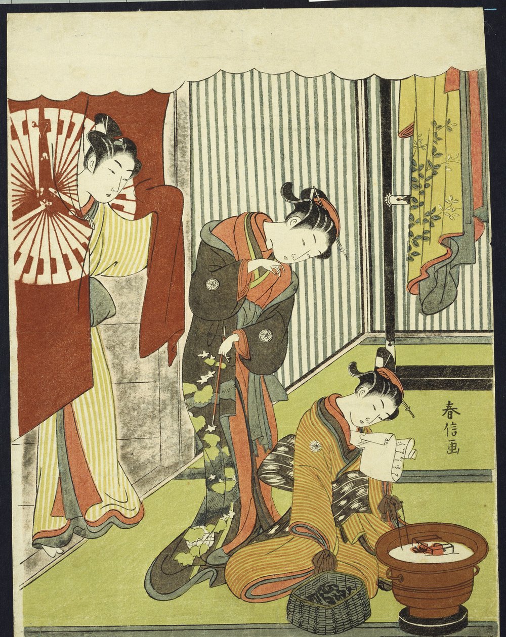 Figures in an Interior, a Courtesan Looking at Her Shinzo Who is Reading a Love Letter by Suzuki Harunobu