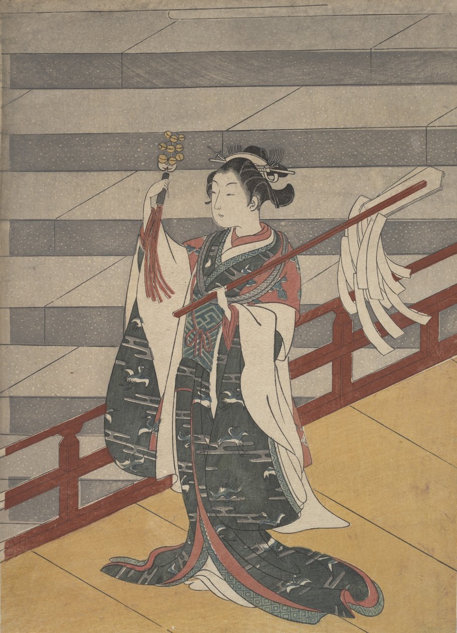 Girl on Balcony above Stone Stairway by Suzuki Harunobu