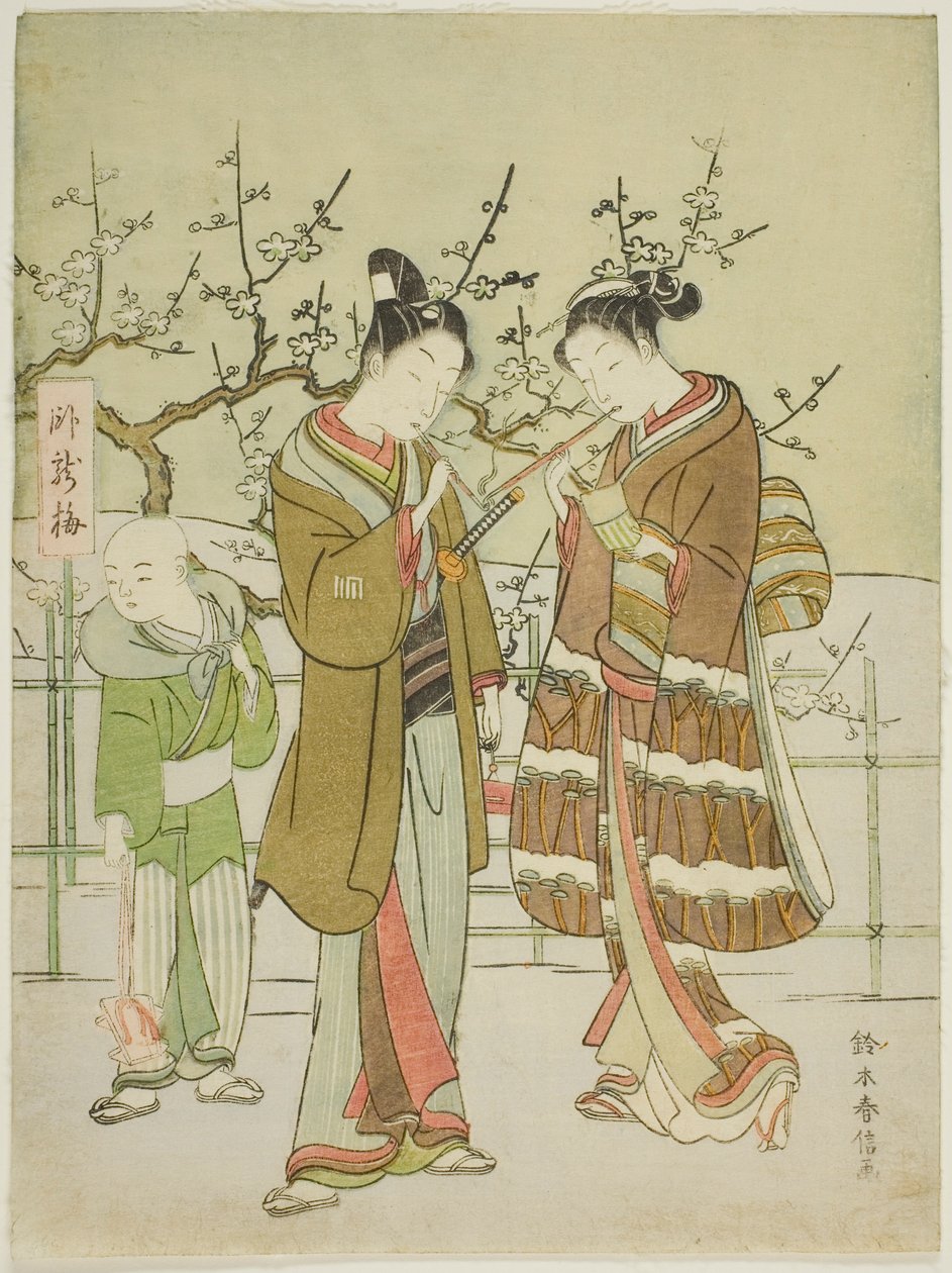 Giving a Light by the Garyubai Plum Tree by Suzuki Harunobu