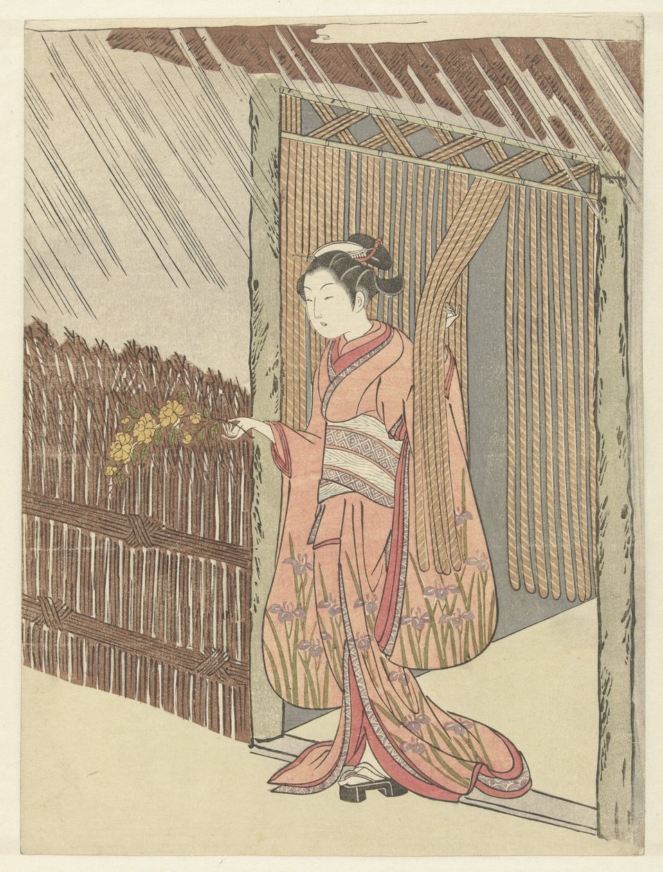 Girl with a Yamabuki Branch in Hands by Suzuki Harunobu