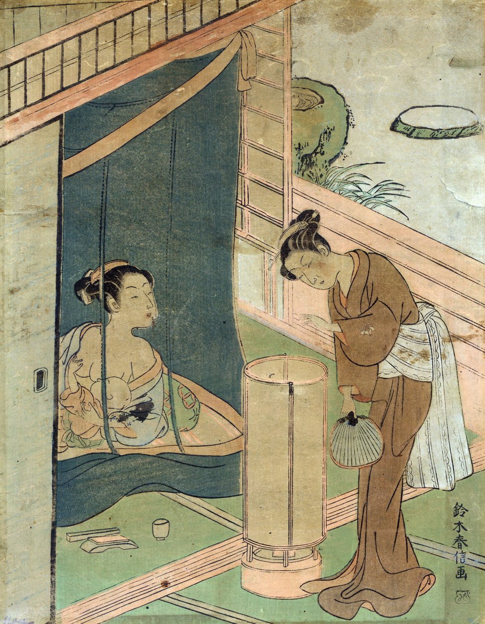 Mother and Child Behind Mosquito Netting by Harunobu Suzuki by Suzuki Harunobu