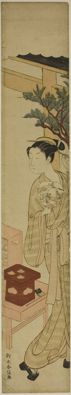 The Waitress Osen of the Kagiya Teahouse Holding a Fan by Suzuki Harunobu