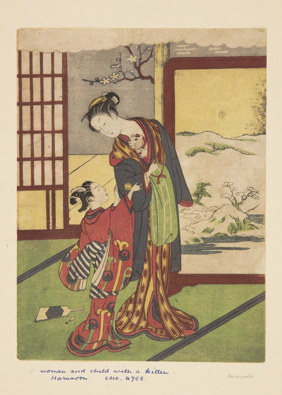 Woman and Child with Kitten by Suzuki Harunobu