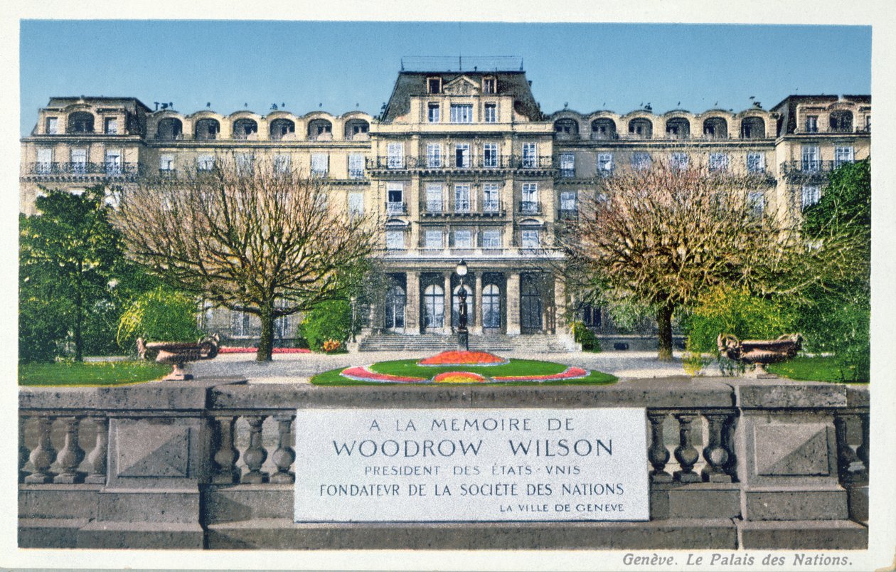 Postcard of the Palais des Nations at Geneva, c.1924 by Swiss School