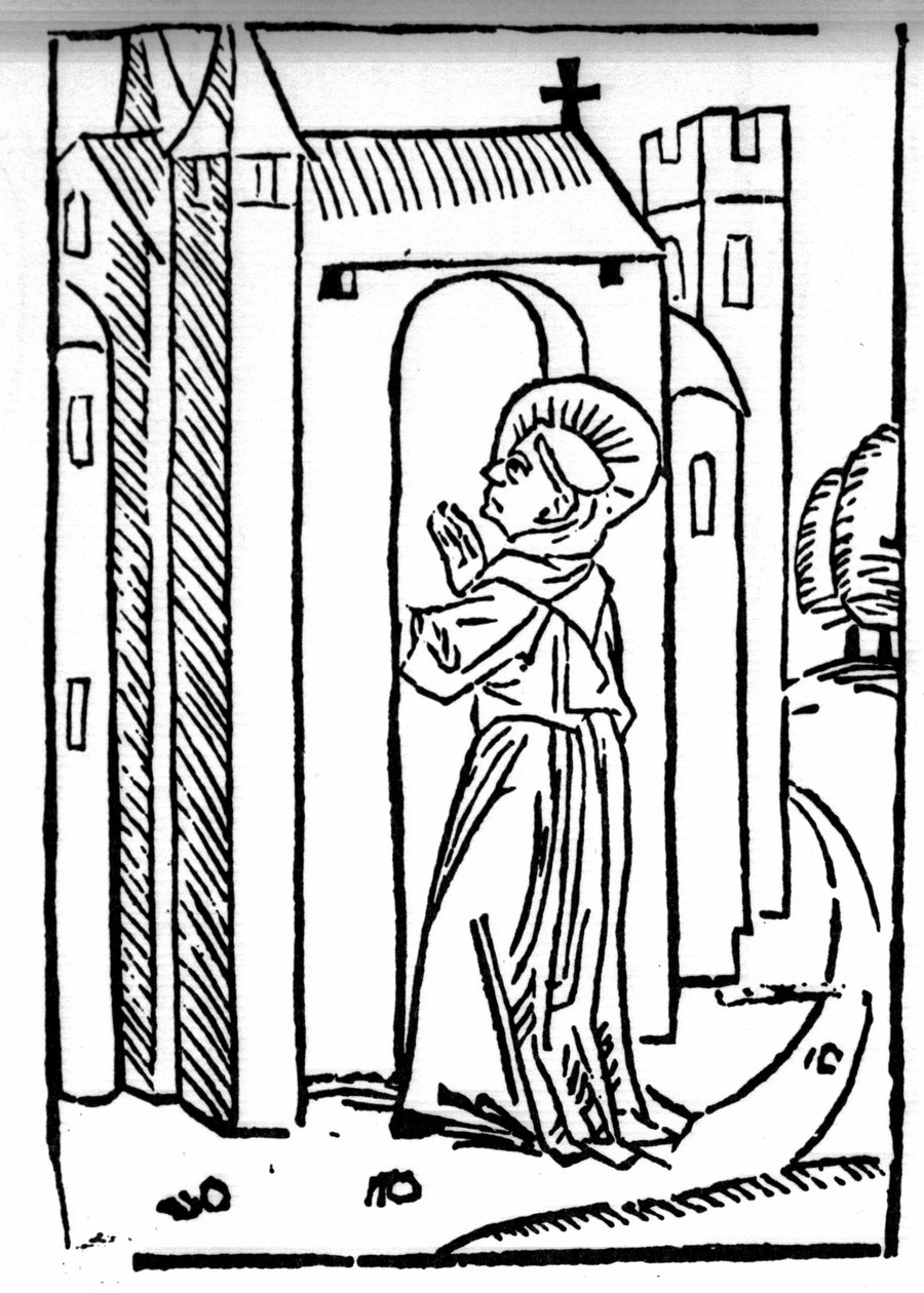 The legend of Saint Brendan (Brandan), hero and Irish saint of the 6th century. The return of the saint to his monastery. Engraving of 