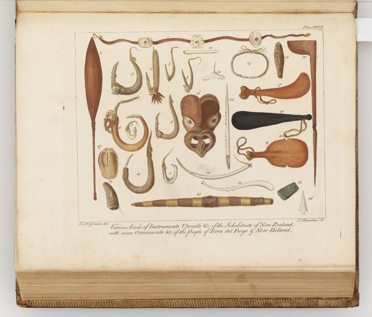 Various Kinds of Instruments, Utensils &c of the Inhabitants of New Zealand, Illustration from A Journal of a Voyage to the South Seas: In His Majesty