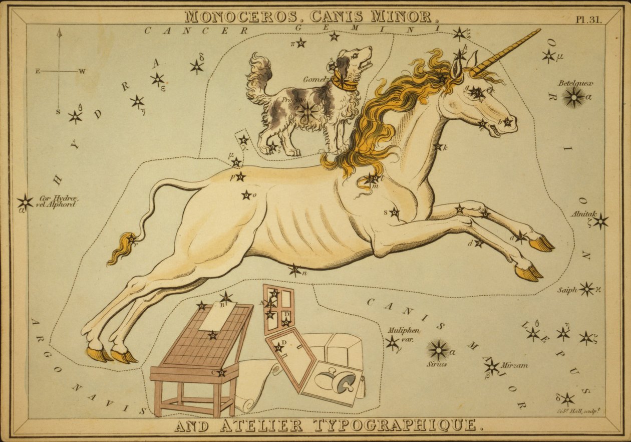Monoceros, Canis Minor, and Atelier Typographique, Illustration from 