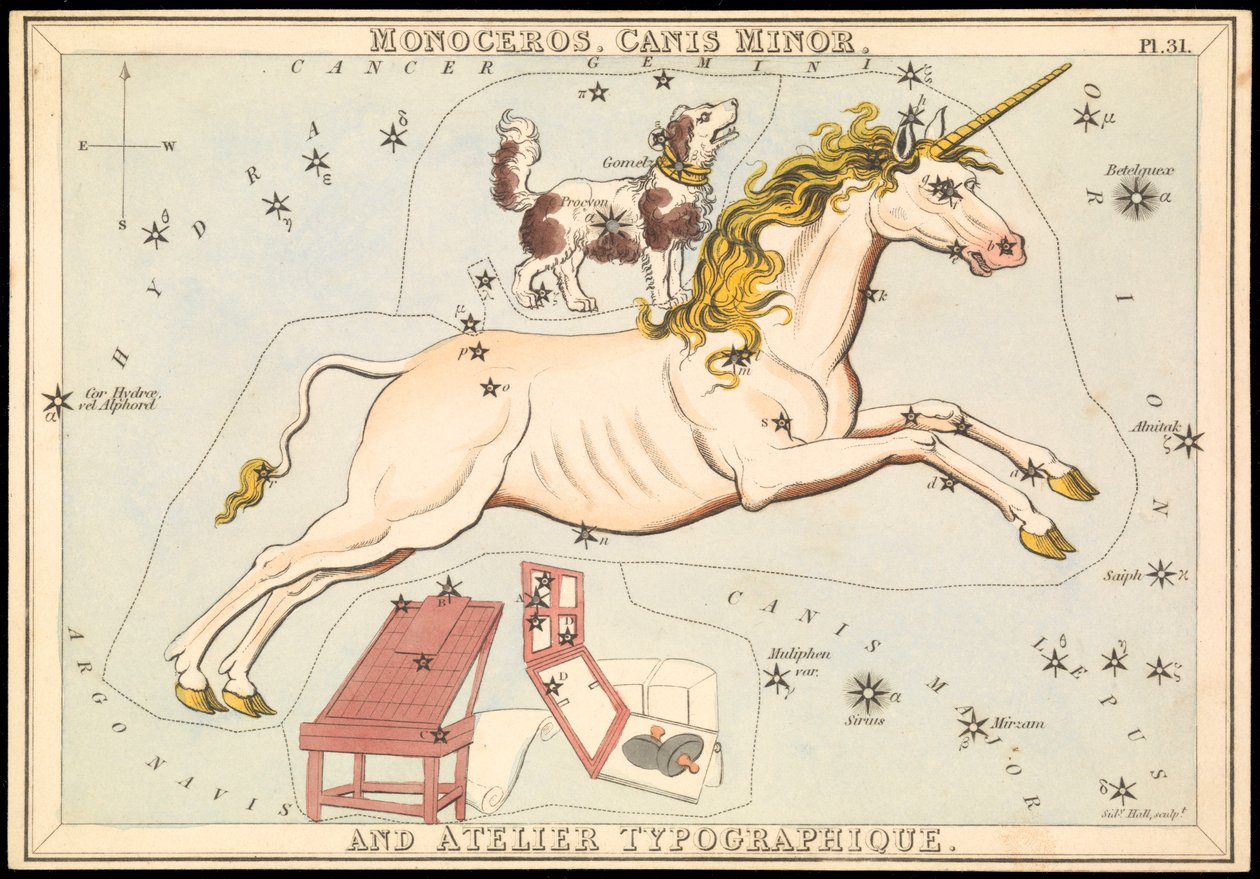 Monoceros, Canis Minor and Atelier Typographique, c.1825 by Sydney Hall