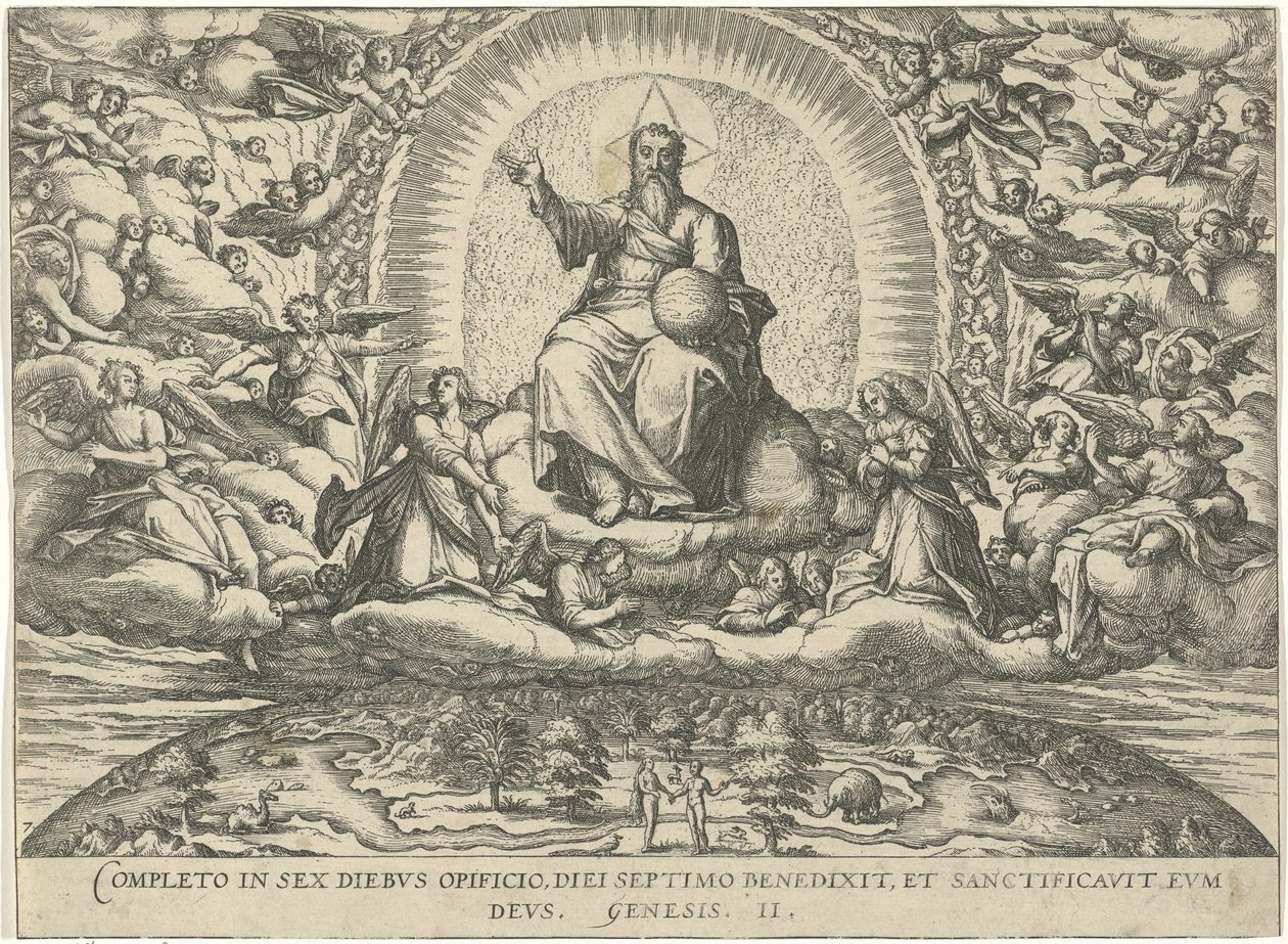 God Rests on the Seventh Day (Figurae et imagines bibliorum) by Symon Novelanus (attributed to)