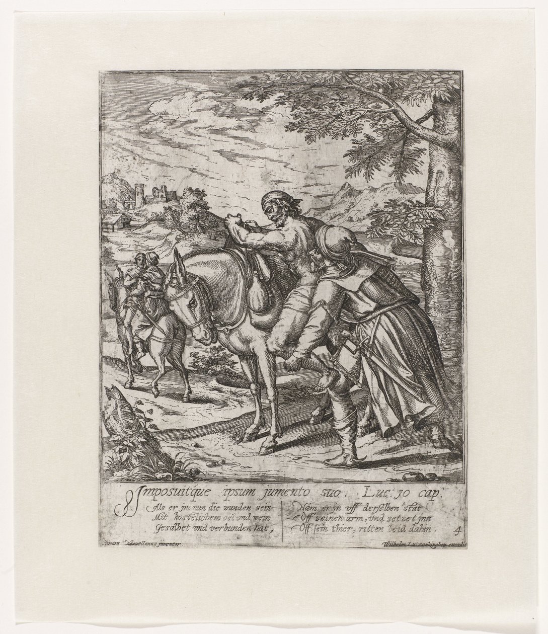 The Good Samaritan Helps the Wounded Man onto His Donkey, Parable of the Good Samaritan (series title) by Symon Novelanus