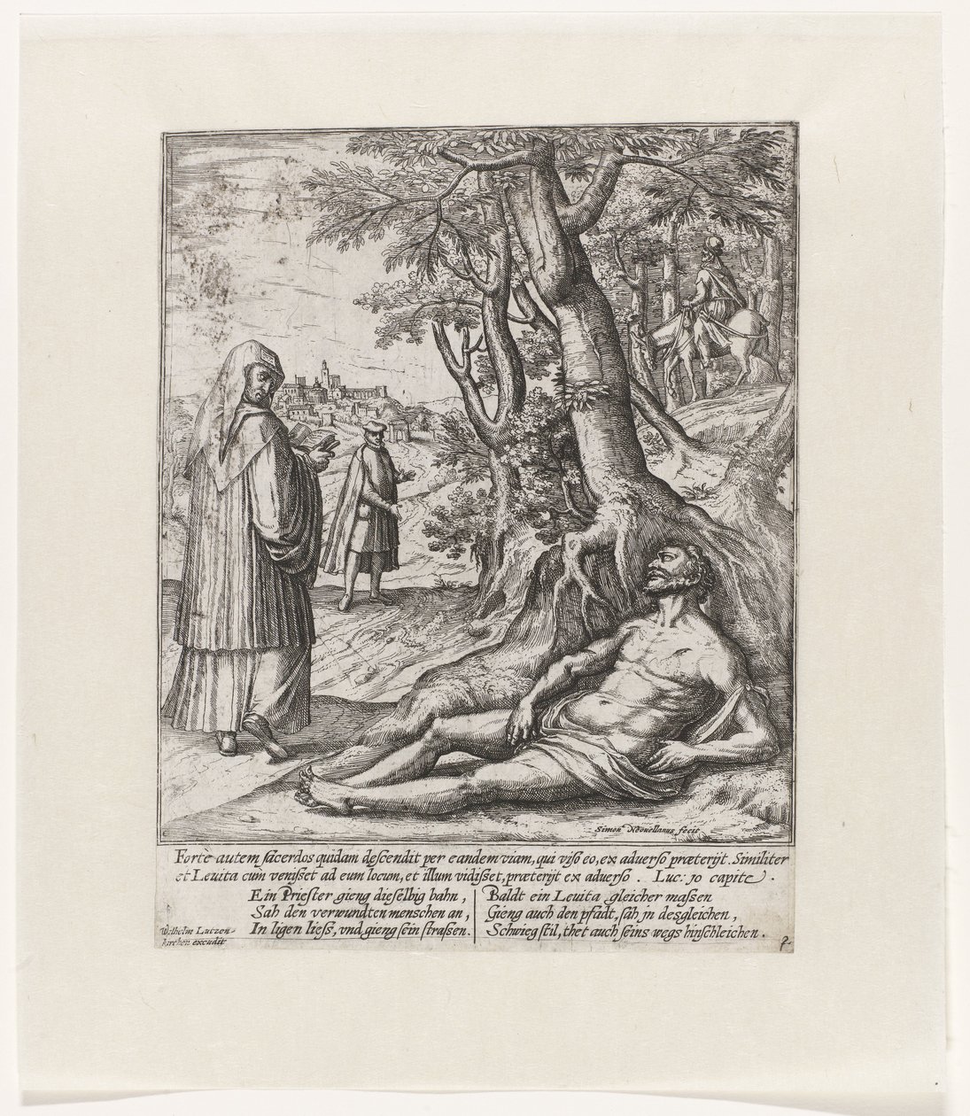 A Priest and a Levite Pass By and Leave the Wounded Traveler (Parable of the Good Samaritan) by Symon Novelanus