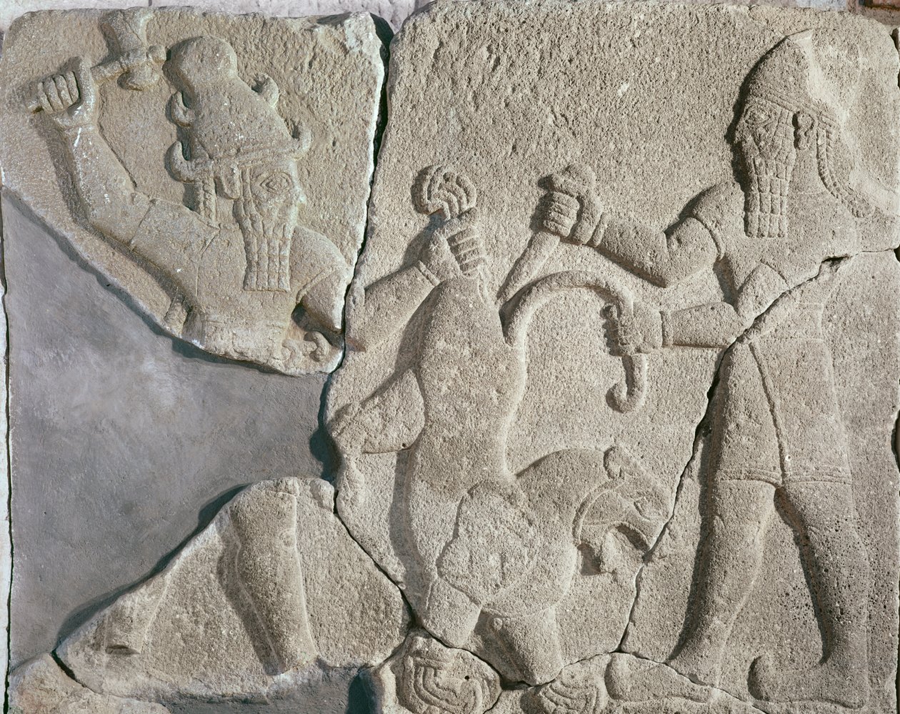The king and a god hunting a lion by Syrian School