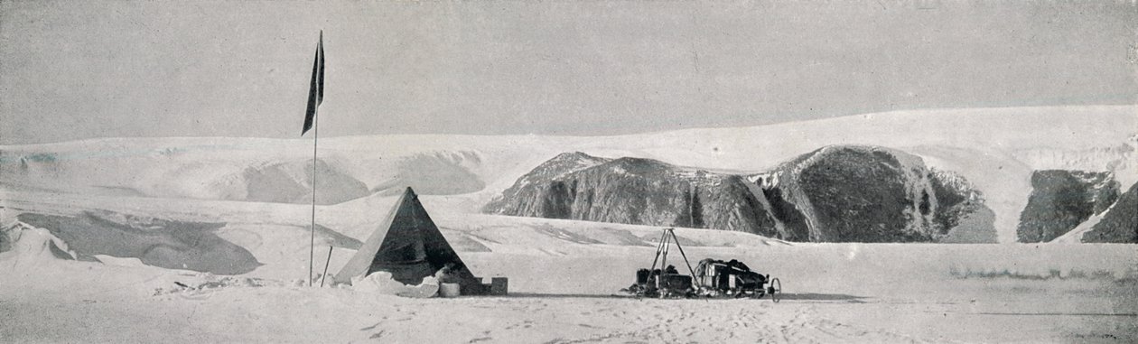Couloir Cliffs, Granite Harbour, Showing the Camp Off the Piedmont Tongue by T. Griffith Taylor