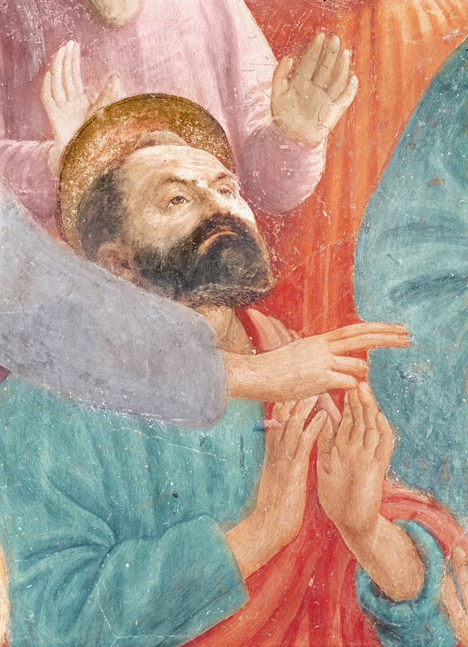 The Head of St. Paul, from the Raising of the Son of Theophilus, and St. Peter Enthroned as First Bishop of Antioch, c.1427 and c.1484-85 (detail) by Tommaso Masaccio