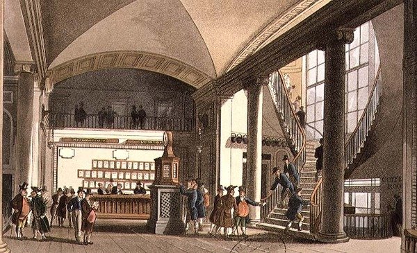 The Hall of the Auction Market by T. and Pugin A.C. Rowlandson