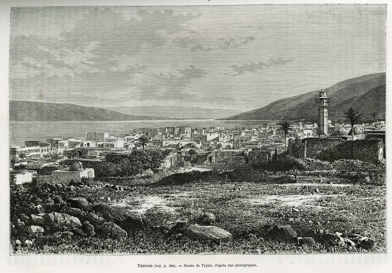 General View of Tiberiade (Israel) (engraving by Taylor, to illustrate the story of Syria Today by M. Lortet) by T Taylor