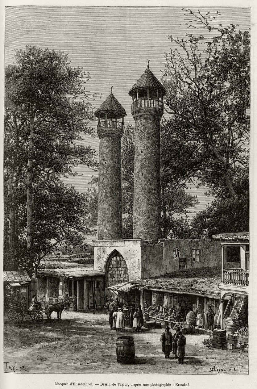 The mosque of Elisabethpol (or Gandja, or Kirovabad, Azerbaijan). Engraving by Taylor, to illustrate the story 