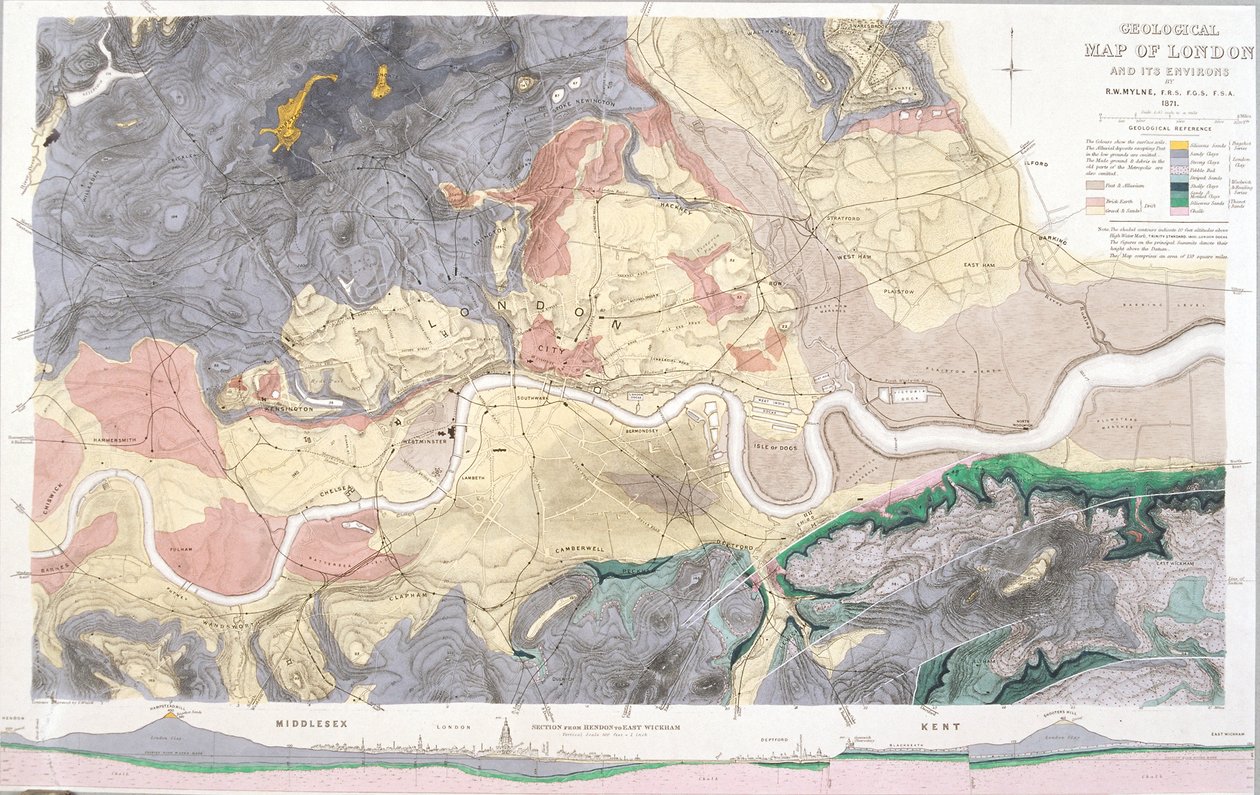 Geological Map of London and the Surrounding Area by T Walsh
