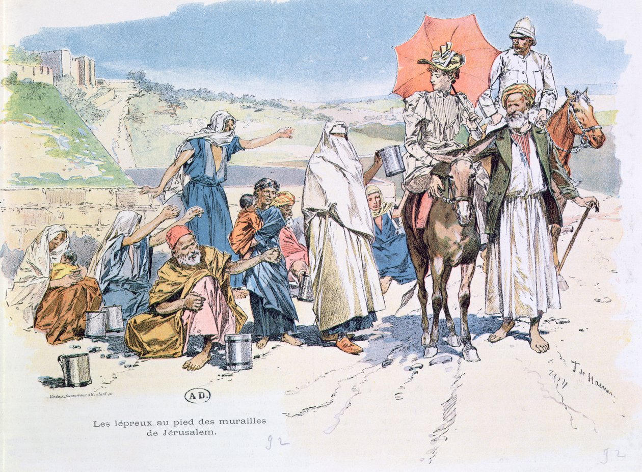Lepers outside the walls of Jerusalem, 1892 by T. de Haener