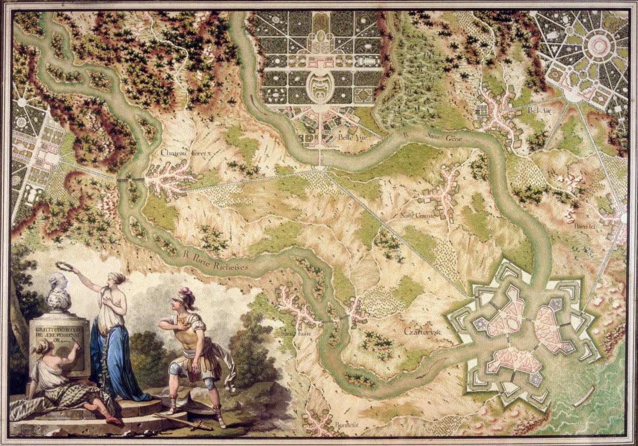 An imaginary map of Czartorysk by Tadeusz Kosciuszko
