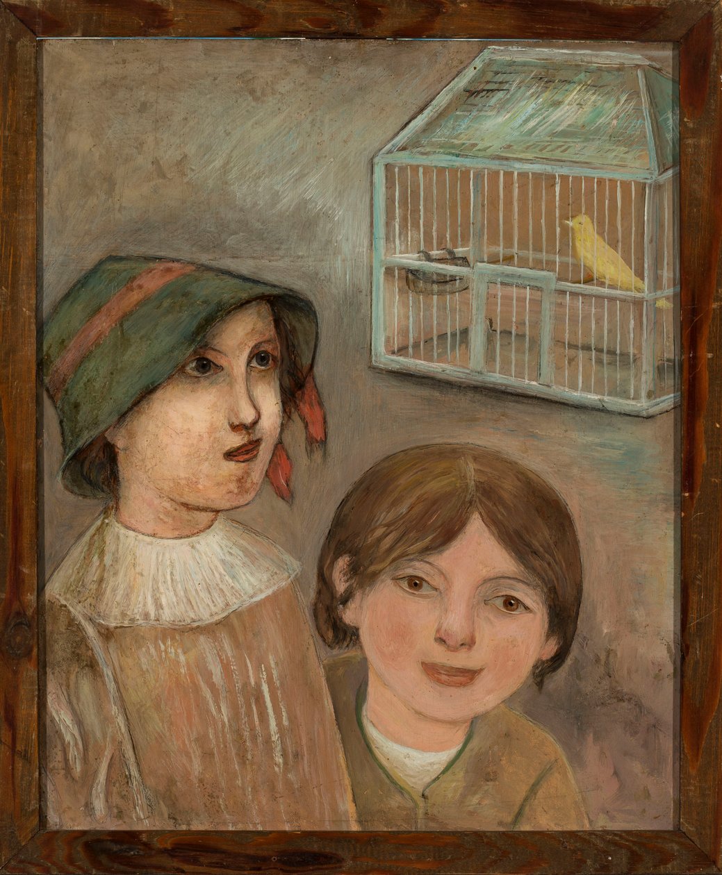 Two Girls under a Cage with a Canary by Tadeusz Makowski
