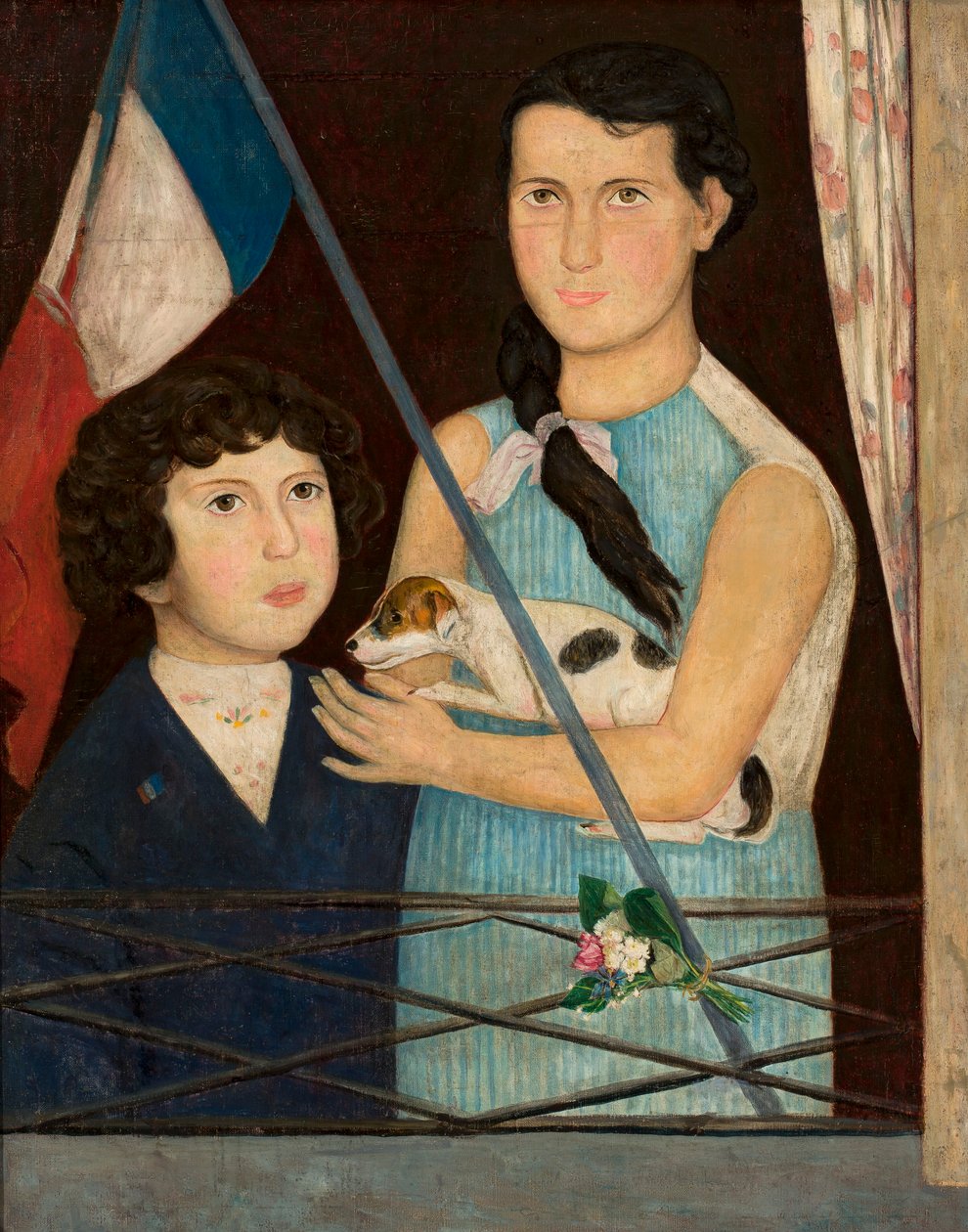Two Children with a French Flag by Tadeusz Makowski