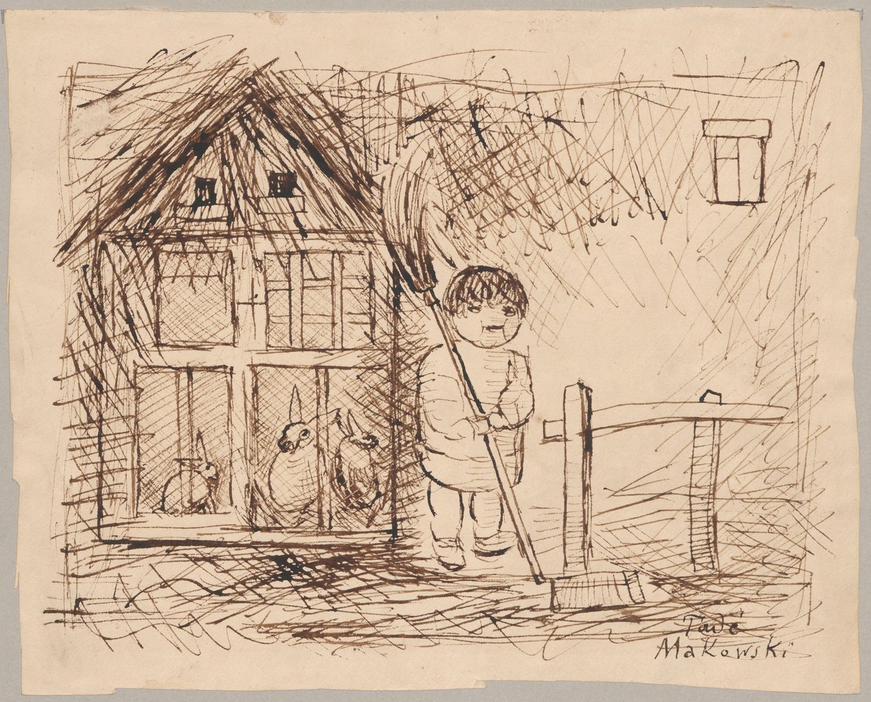 Child Under a Cage with Rabbits by Tadeusz Makowski