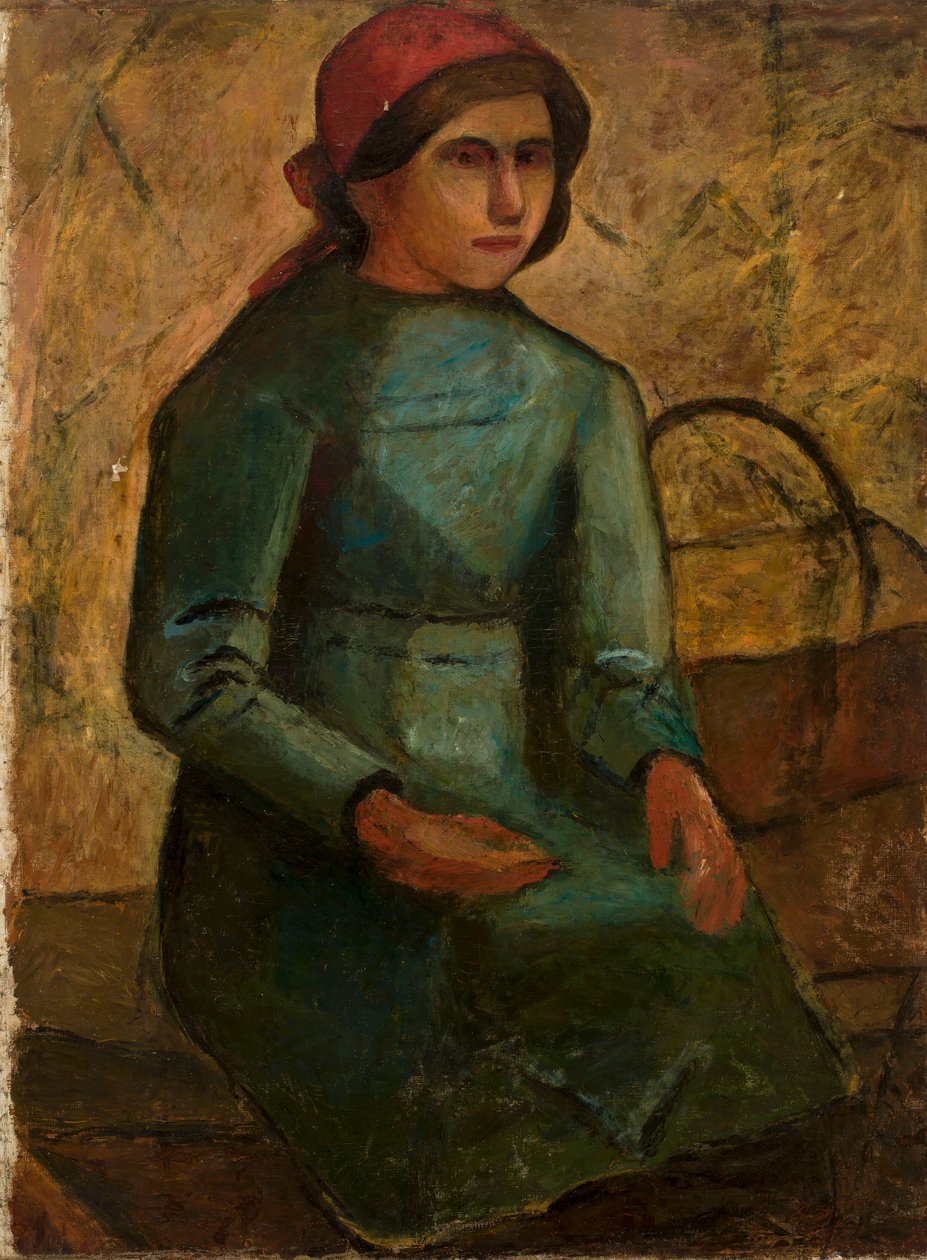 Girl in a Green Dress with a Basket by Tadeusz Makowski