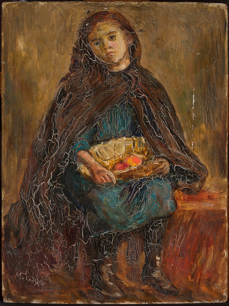 Girl with a Basket of Apples on Her Lap by Tadeusz Makowski
