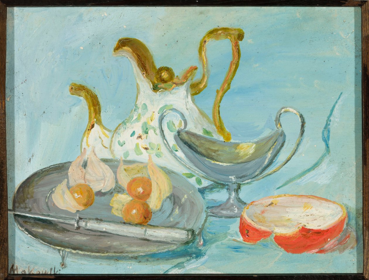Still Life on a Blue Background by Tadeusz Makowski
