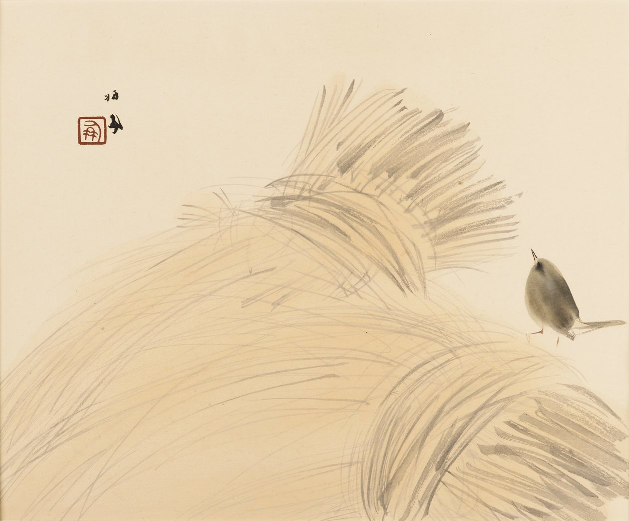 Wren on Corn Stook by Takeuchi Seiko