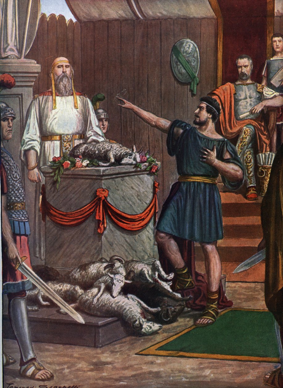 Roman Antiquity, Third Samnite War: Samnite ceremony and sacrifice in tribute to the deities before the Battle of Aquilonia in 293 BC (Illustration by Tancredi Scarpelli) by Tancredi Scarpelli
