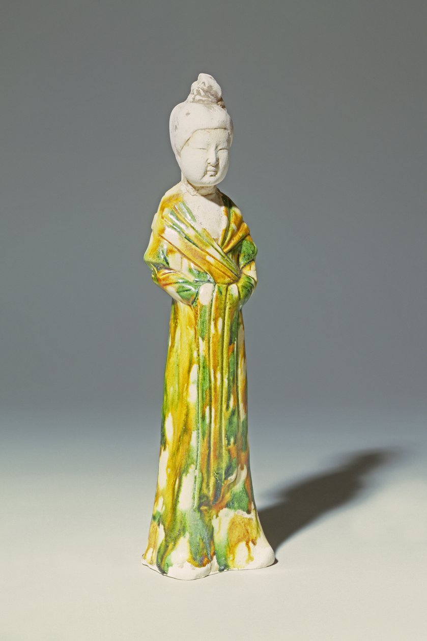 Sancai Pale Pottery Figure of a Standing Court Lady, Tang Dynasty by Tang Dynasty Chinese School