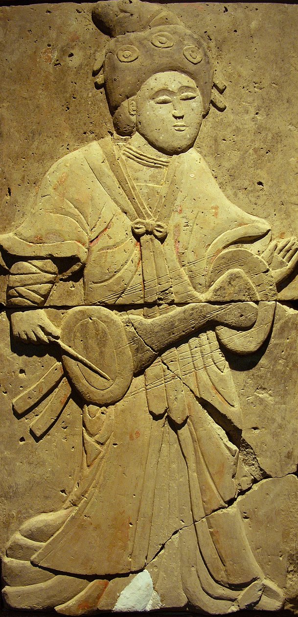 Stele depicting a musician by Tang Dynasty Chinese School