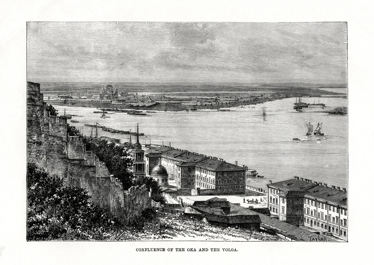 Confluence of the Oka and the Volga, Russia, 1879 by Taylor