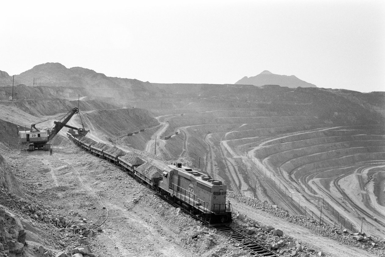 Loading copper ore at Morenci mine for Phelps Dodge Smelter Douglas Arizona by Ted Spiegel