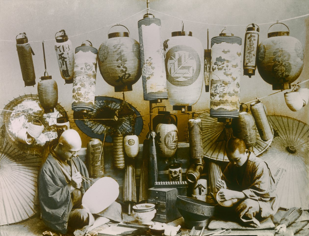 Portrait of Japanese Lantern and Parasol Maker, circa 1900 - 1915 by Teijiro Takagi