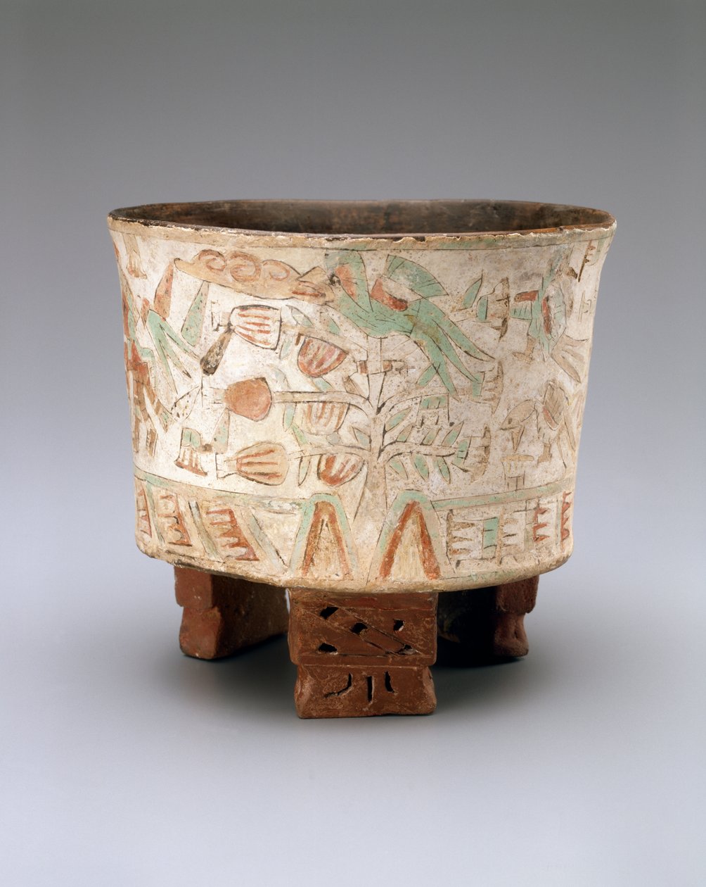 Tripod Vase with Two Blowgunners and Quetzal Birds in Cacao Trees, Late Xolalpan, 550-650 by Teotihuacan Teotihuacan