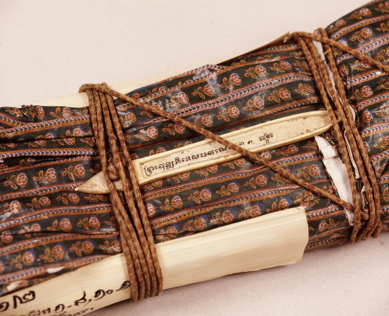 Buddhist Manuscript, Wrapped in Waxed Cloth for Protection by Thai School