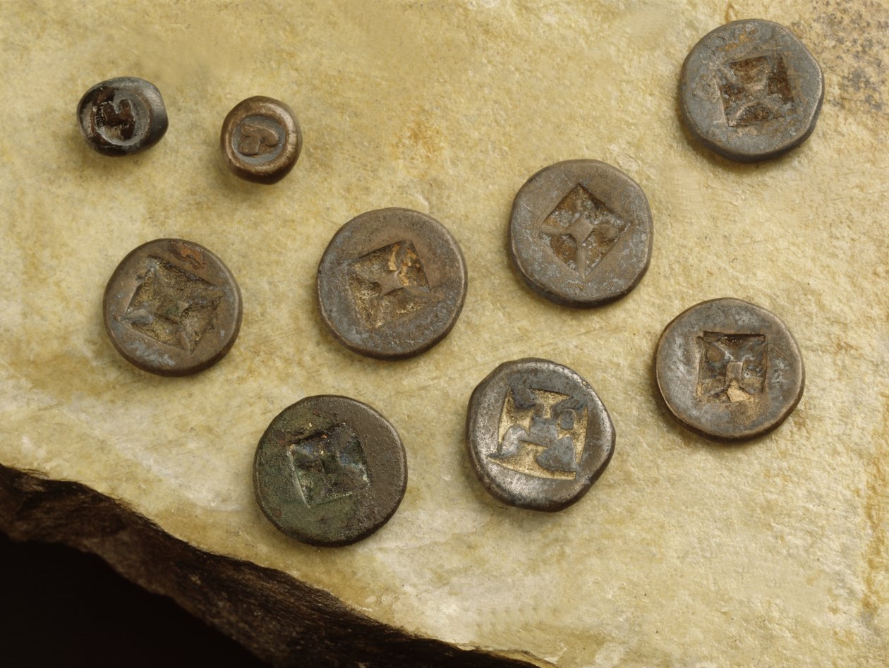 Money with flower and namo marks from the Srivijaya Kingdom by Thai School