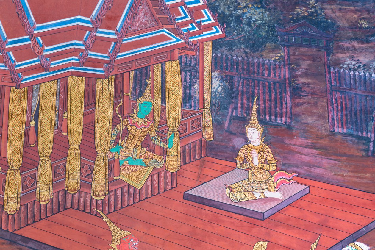Mural depicting scenes from the Ramayana at Wat Phra Kaeo, the Royal Grand Palace, Bangkok, Thailand by Thai School