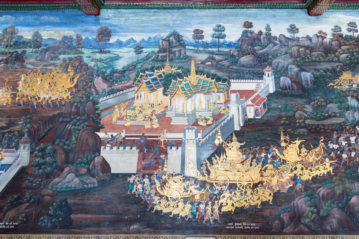 Mural Depicting Scenes from the Ramayana at Wat Phra Kaeo, the Royal Grand Palace, Bangkok, Thailand by Thai School